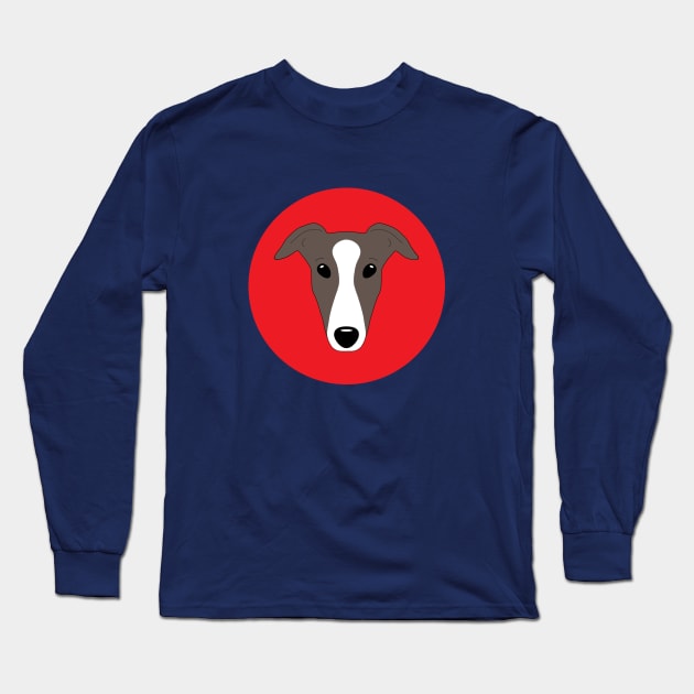 Brown and white greyhound face Long Sleeve T-Shirt by Houndpix